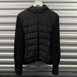 JIL SANDER black wool nylon mix panel hood padded jacket